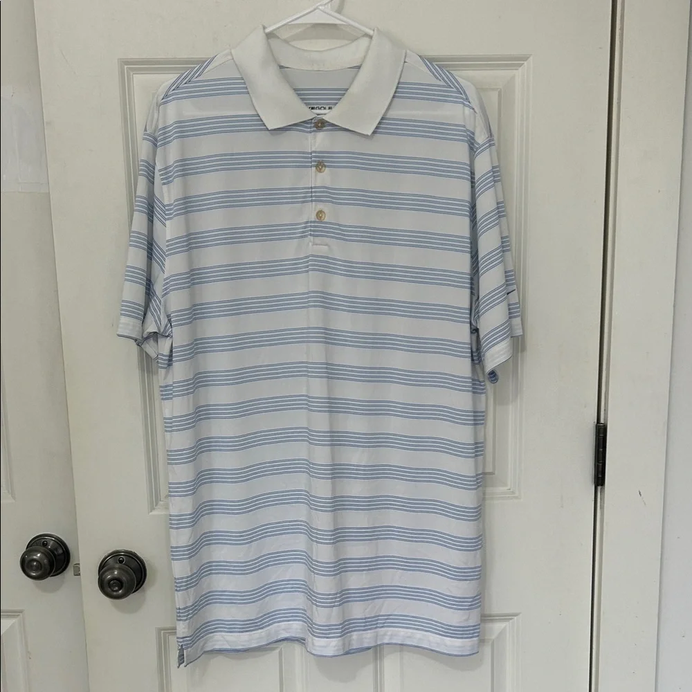 Nike Golf Tour Performance Mens Striped Polo Shirt size XL white blue